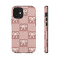 Pink Checkered Bow Tough Case, Phone Case,  Cellphone Cover, Protective Phone Shell, Cute Plaid Design