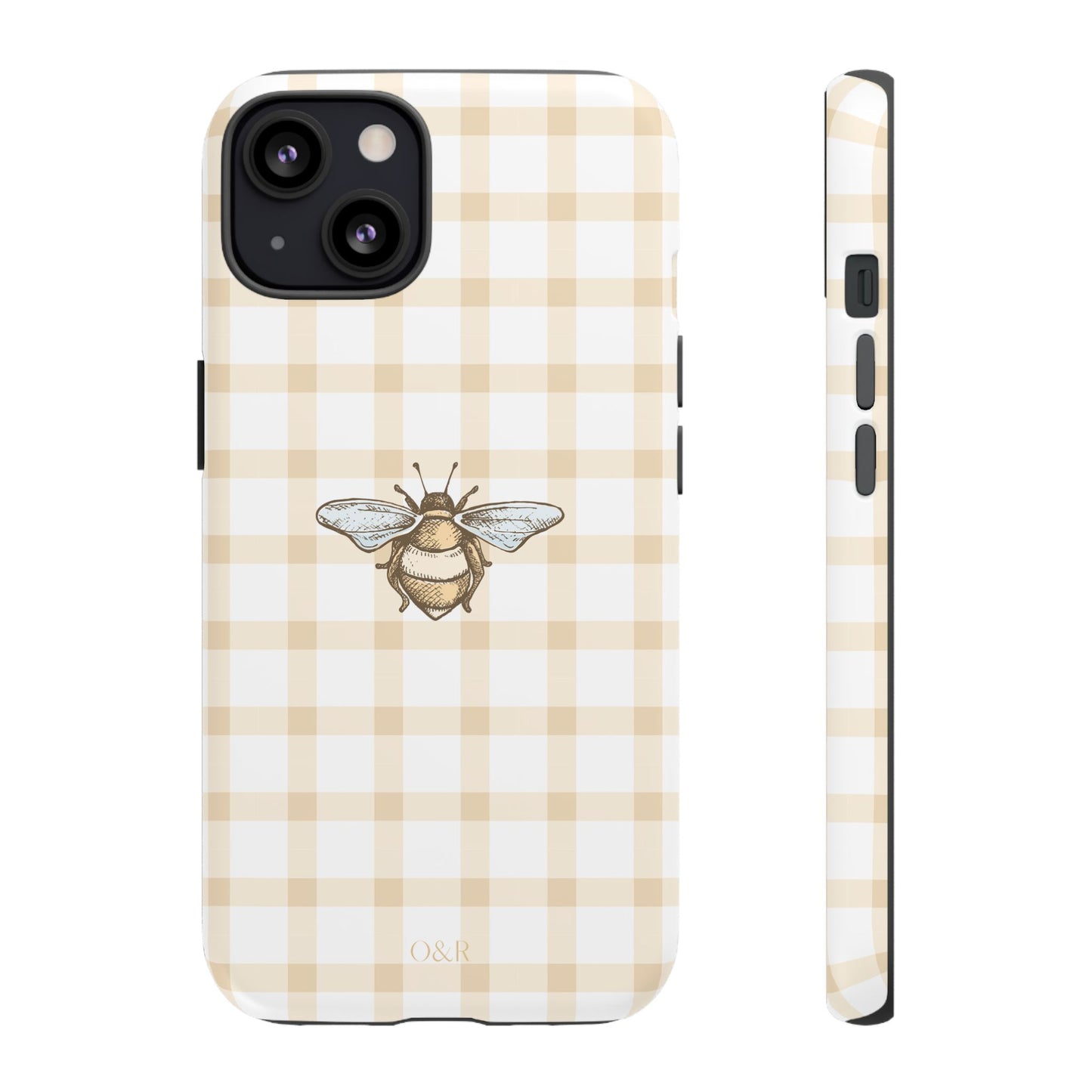 Bee-Inspired Gingham Tough Case - Stylish, Protective Phone Cover, Buzzing Bee Pattern, Unique Phone Accessory, Gift for Nature Lover