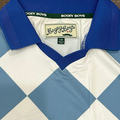 Bogey Boys Macklemore Men's Athletic Checkered Polo Golf Shirt Blue Size L