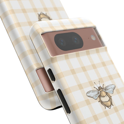 Bee-Inspired Gingham Tough Case - Stylish, Protective Phone Cover, Buzzing Bee Pattern, Unique Phone Accessory, Gift for Nature Lover