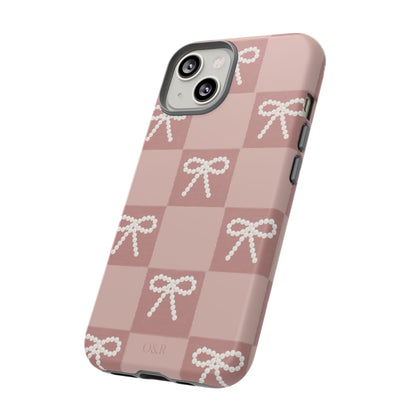 Pink Checkered Bow Tough Case, Phone Case,  Cellphone Cover, Protective Phone Shell, Cute Plaid Design