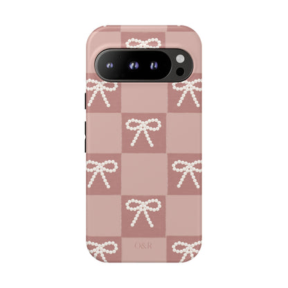 Pink Checkered Bow Tough Case, Phone Case,  Cellphone Cover, Protective Phone Shell, Cute Plaid Design