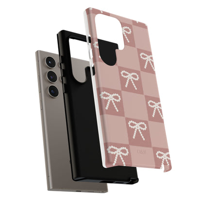 Pink Checkered Bow Tough Case, Phone Case,  Cellphone Cover, Protective Phone Shell, Cute Plaid Design