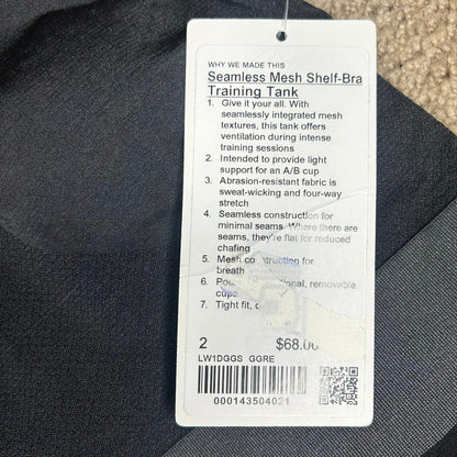 NWT Lululemon Seamless Mesh Shelf-Bra Training Tank Top Graphite Grey Size 2