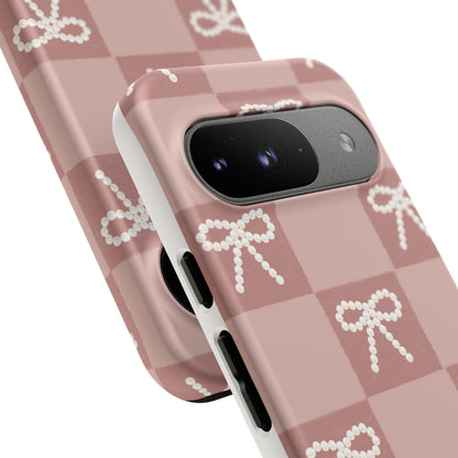 Pink Checkered Bow Tough Case, Phone Case,  Cellphone Cover, Protective Phone Shell, Cute Plaid Design