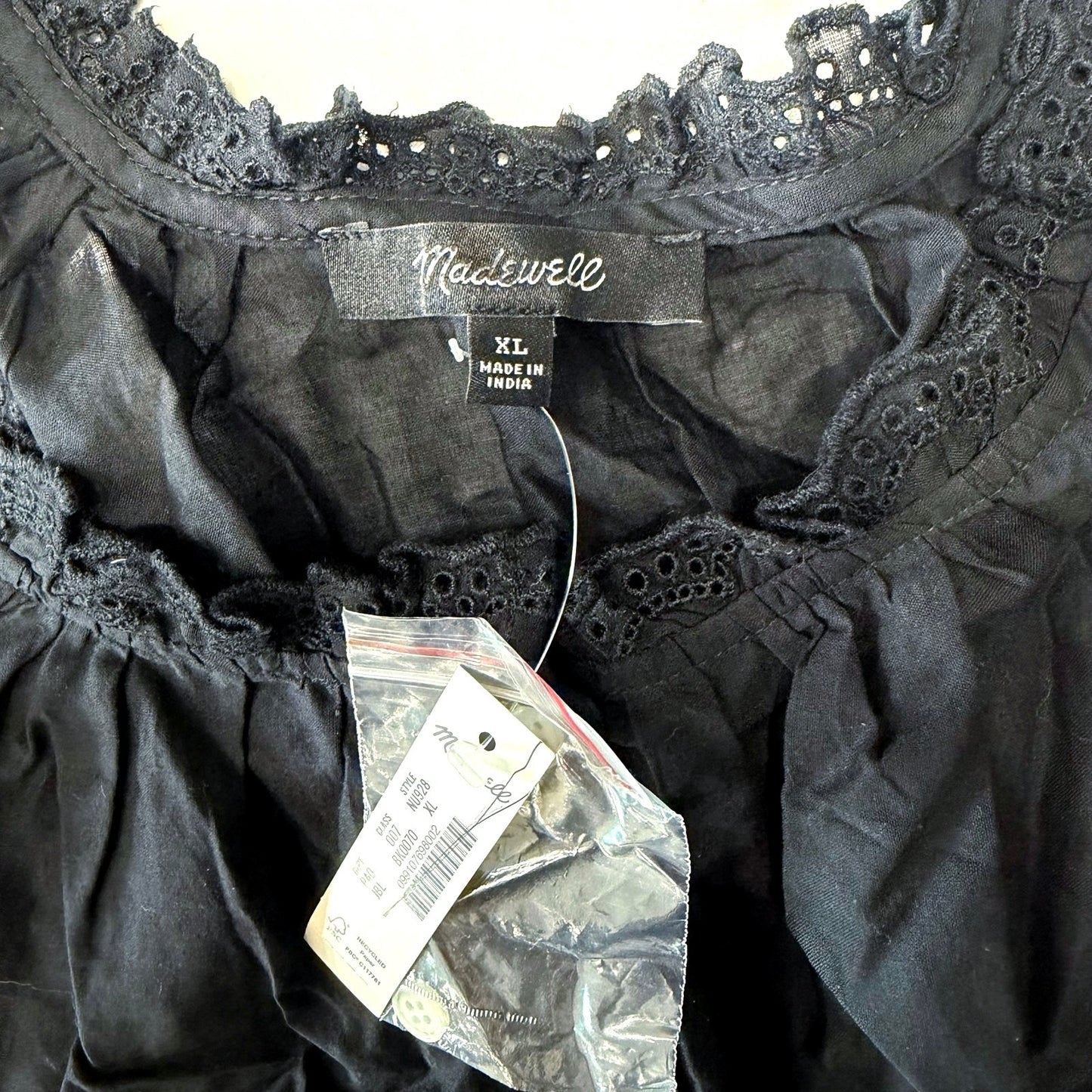 Madewell Embroidered Ruffle-Trim Top Black Size XL