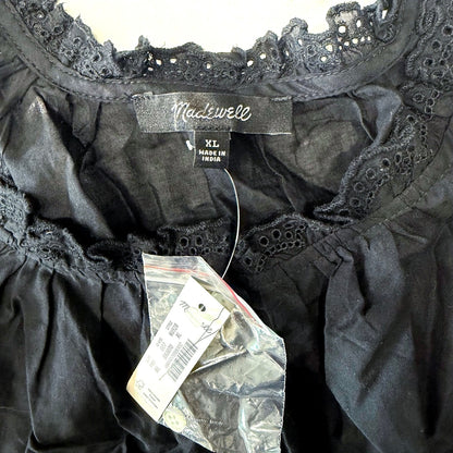 Madewell Embroidered Ruffle-Trim Top Black Size XL