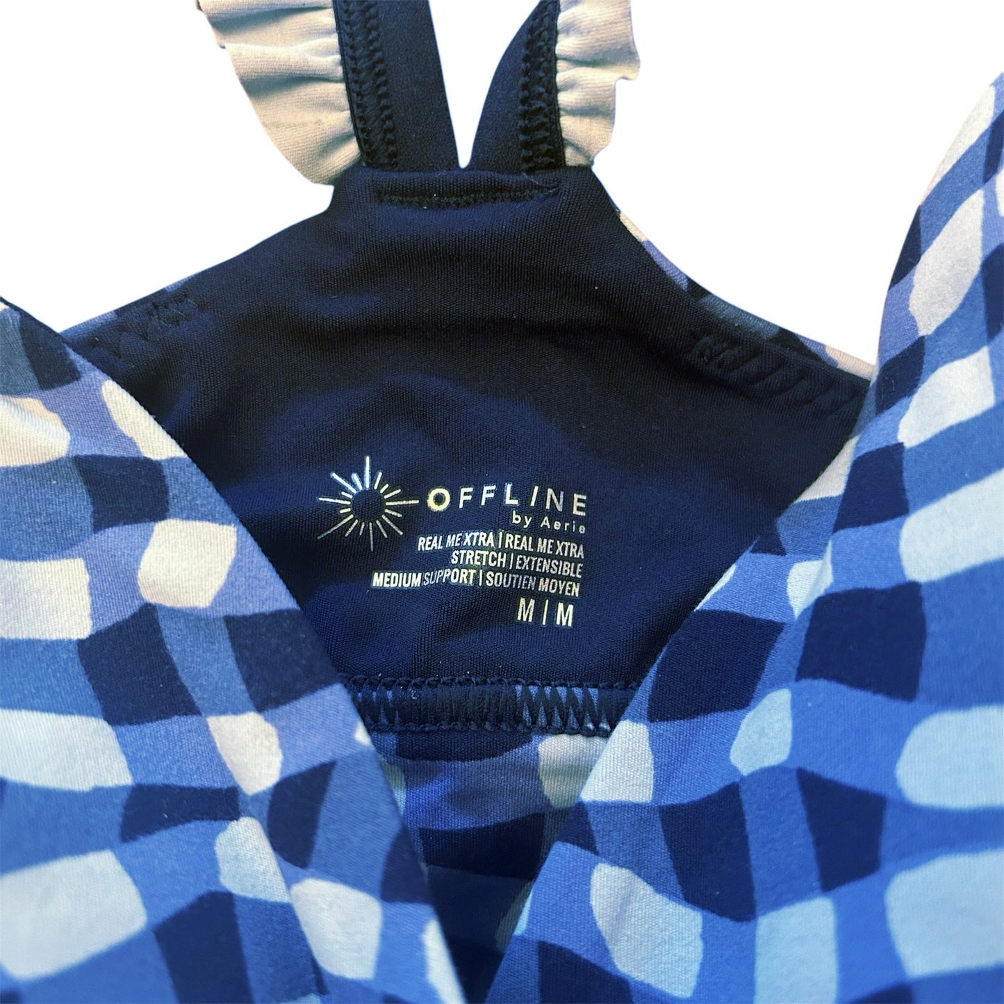 Offline By Aerie Real Me Xtra Ruffle Sports Bra Gingham Size M