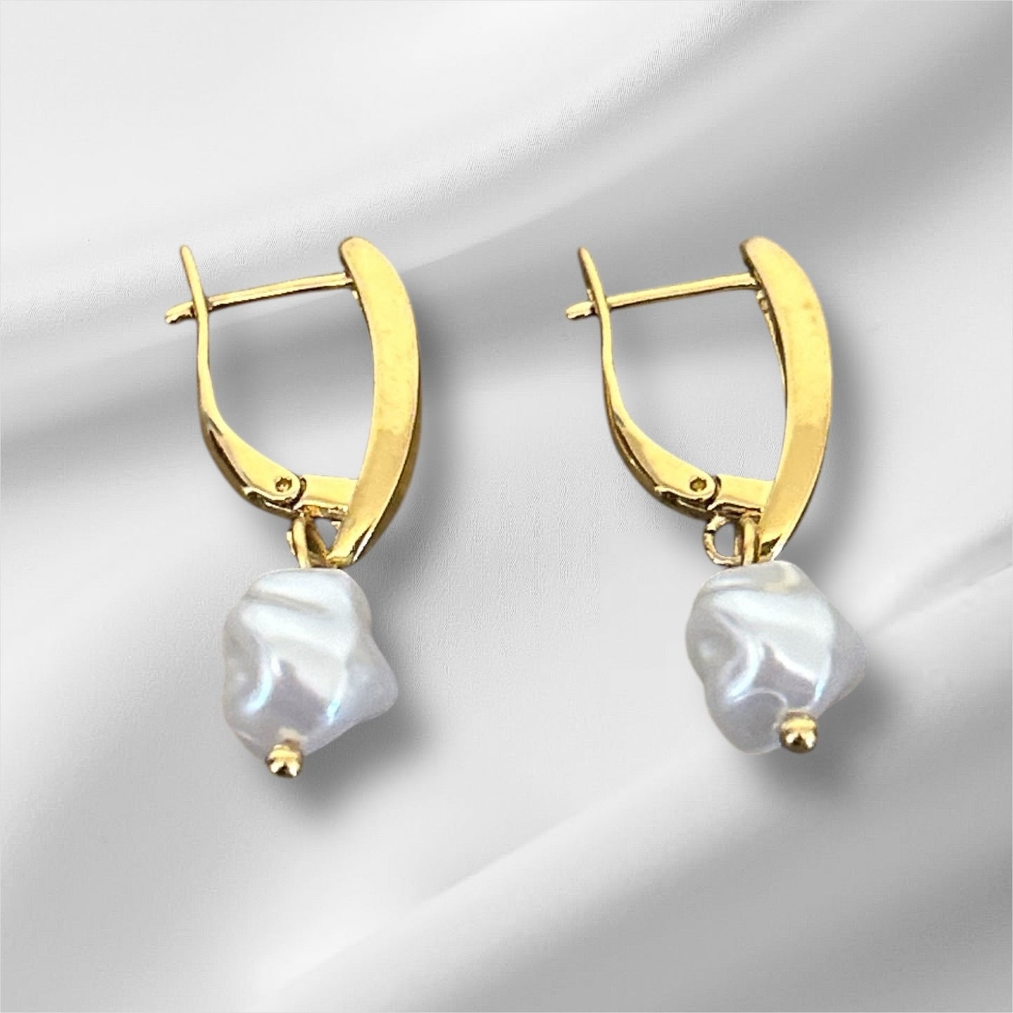 Trendy Pearl Drop 18K Gold Plated Huggie Earrings