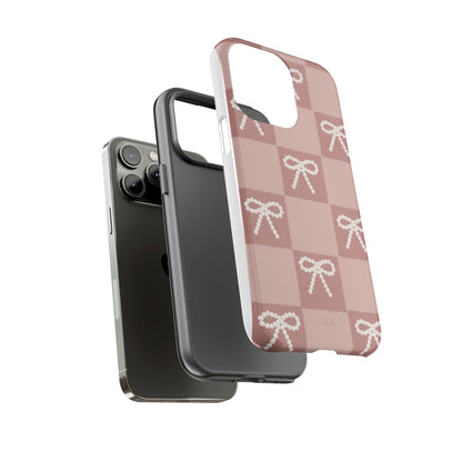 Pink Checkered Bow Tough Case, Phone Case,  Cellphone Cover, Protective Phone Shell, Cute Plaid Design