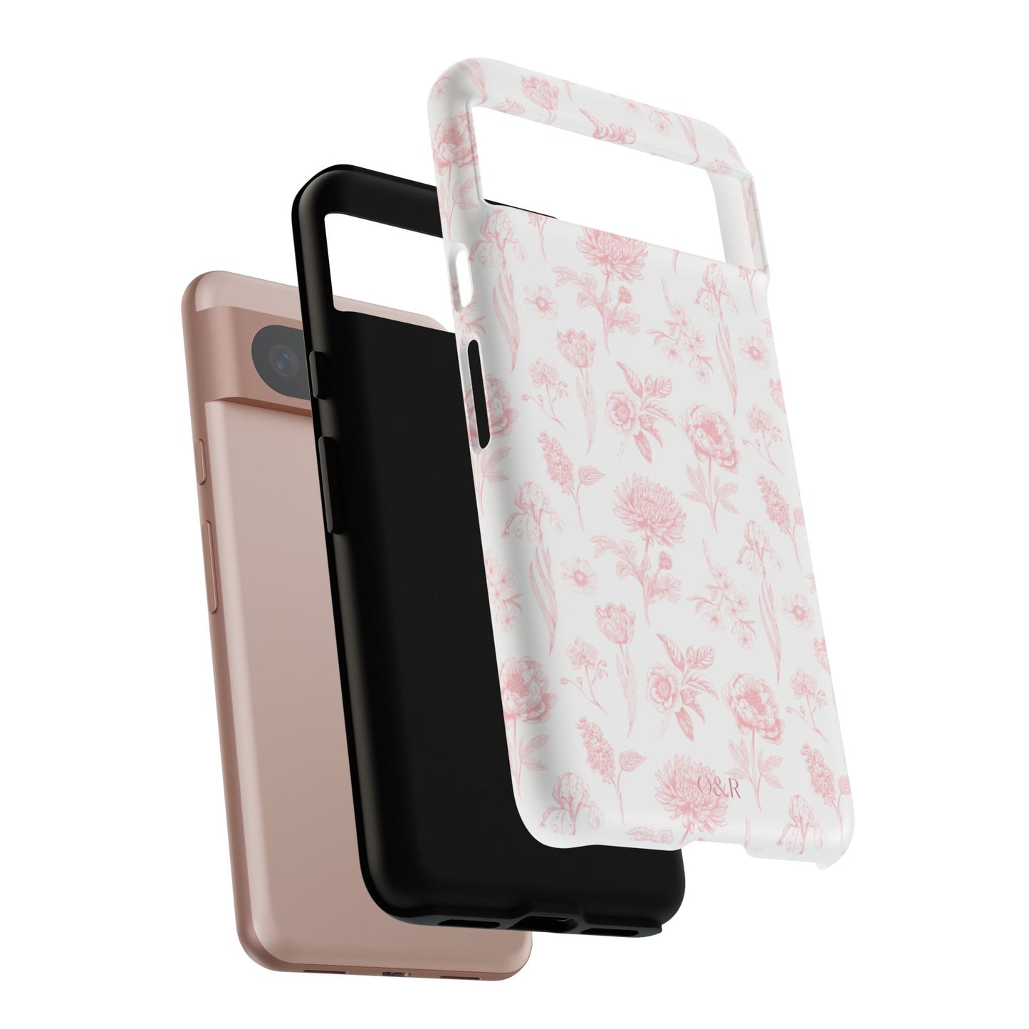 Pink Floral Phone Case - Elegant Protectors for iPhone, Girlfriend Gift, Mother's Day, Trendy Tech Accessories, Flower Pattern Cases