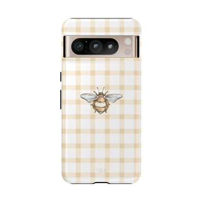 Bee-Inspired Gingham Tough Case - Stylish, Protective Phone Cover, Buzzing Bee Pattern, Unique Phone Accessory, Gift for Nature Lover