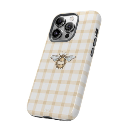 Bee-Inspired Gingham Tough Case - Stylish, Protective Phone Cover, Buzzing Bee Pattern, Unique Phone Accessory, Gift for Nature Lover