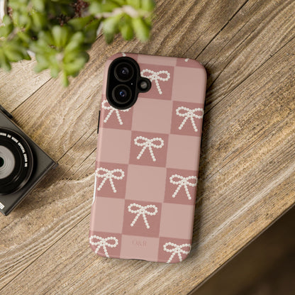 Pink Checkered Bow Tough Case, Phone Case,  Cellphone Cover, Protective Phone Shell, Cute Plaid Design