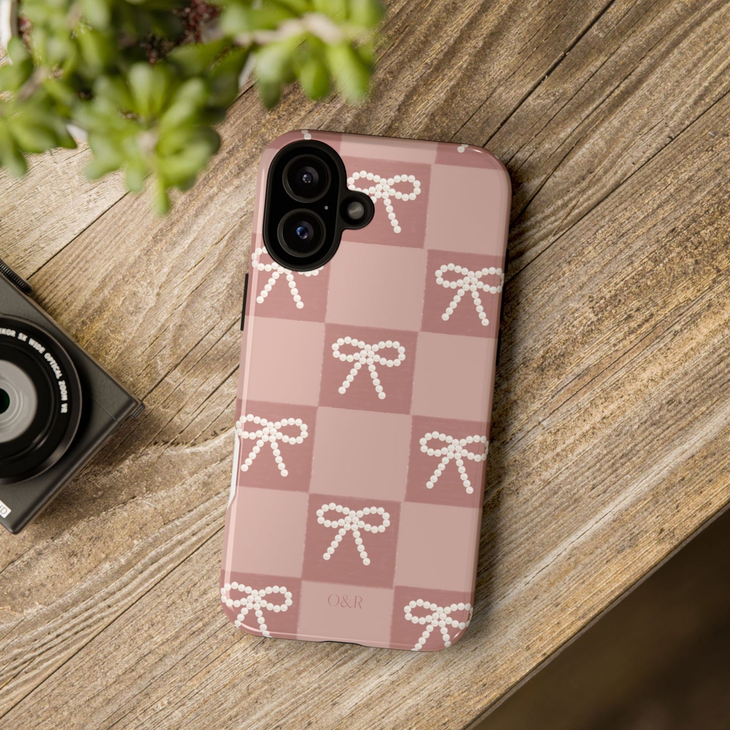 Pink Checkered Bow Tough Case, Phone Case,  Cellphone Cover, Protective Phone Shell, Cute Plaid Design