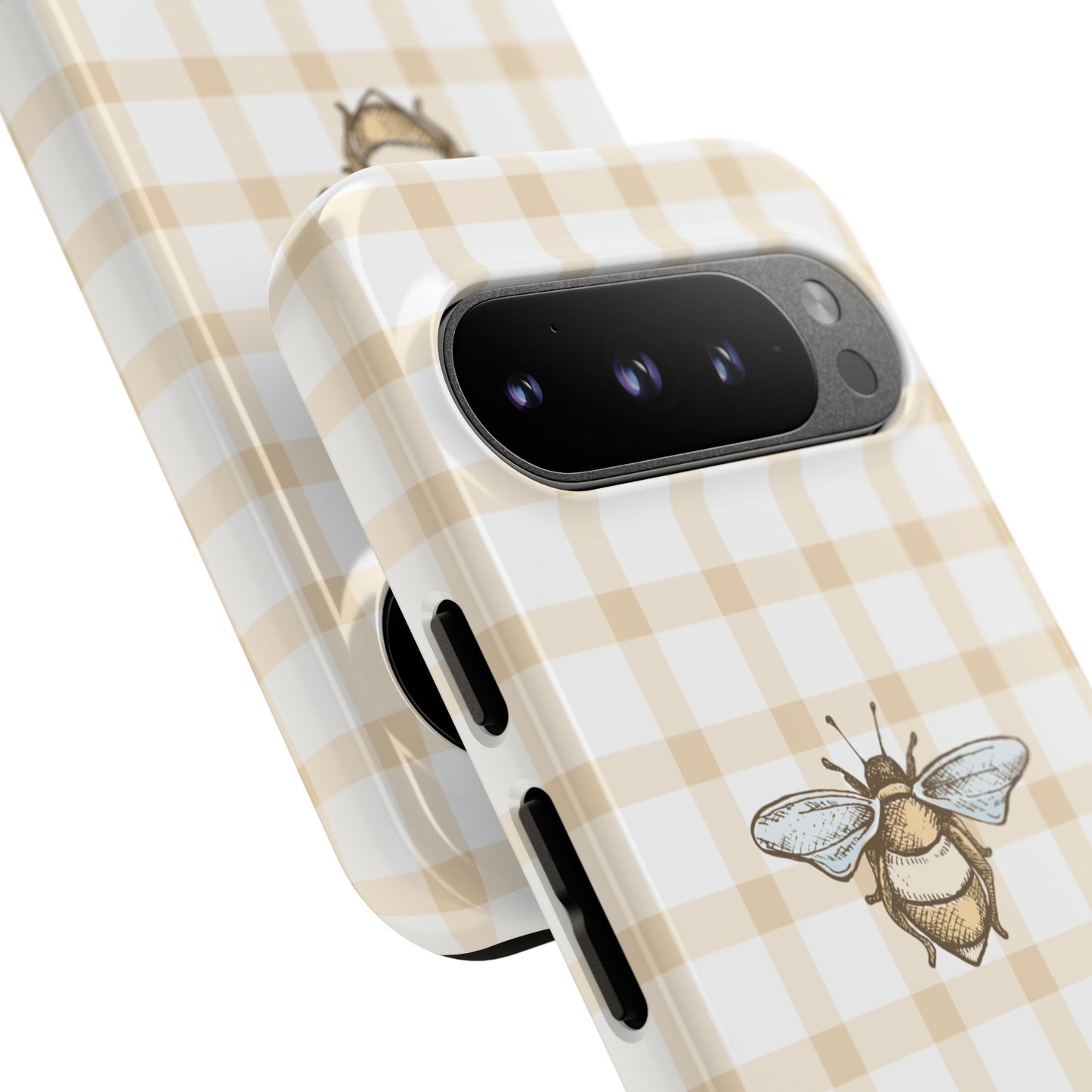 Bee-Inspired Gingham Tough Case - Stylish, Protective Phone Cover, Buzzing Bee Pattern, Unique Phone Accessory, Gift for Nature Lover