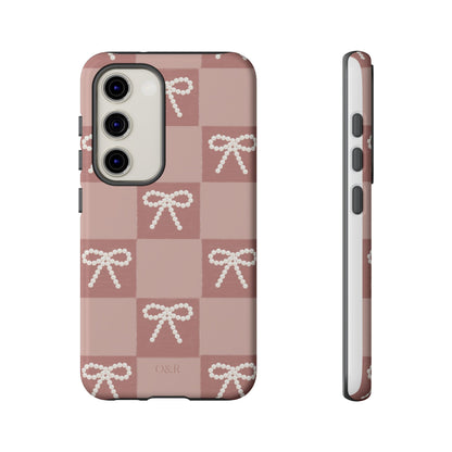 Pink Checkered Bow Tough Case, Phone Case,  Cellphone Cover, Protective Phone Shell, Cute Plaid Design