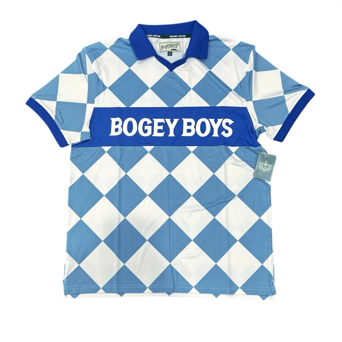 Bogey Boys Macklemore Men's Athletic Checkered Polo Golf Shirt Blue Size L