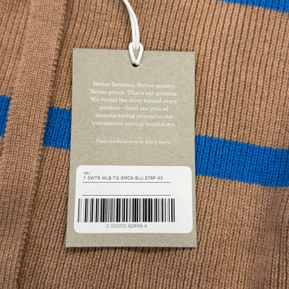 Everlane The Lace-Up Smock Sweater Wool Blend Tan and Blue Stripe Size XS