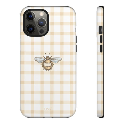 Bee-Inspired Gingham Tough Case - Stylish, Protective Phone Cover, Buzzing Bee Pattern, Unique Phone Accessory, Gift for Nature Lover