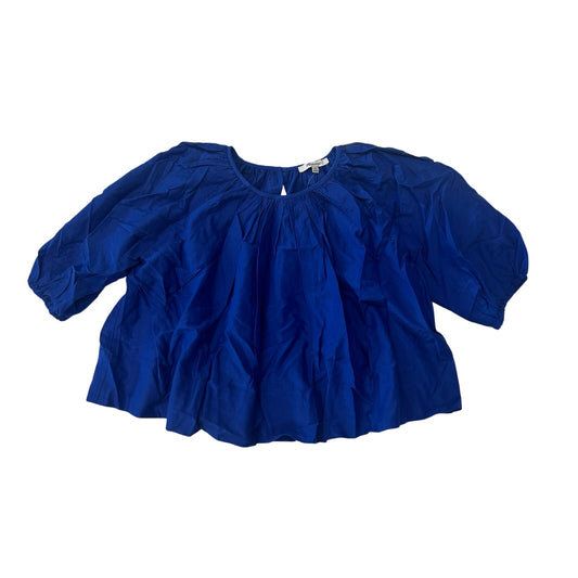 Madewell Shirred Puff-Sleeve Top in Cotton-Silk Voile in Bright Sapphire XXS
