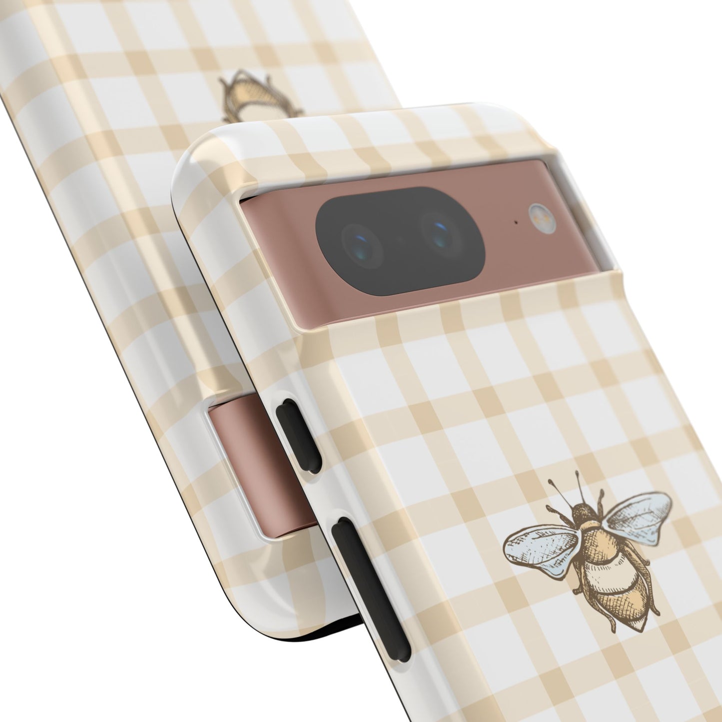 Bee-Inspired Gingham Tough Case - Stylish, Protective Phone Cover, Buzzing Bee Pattern, Unique Phone Accessory, Gift for Nature Lover