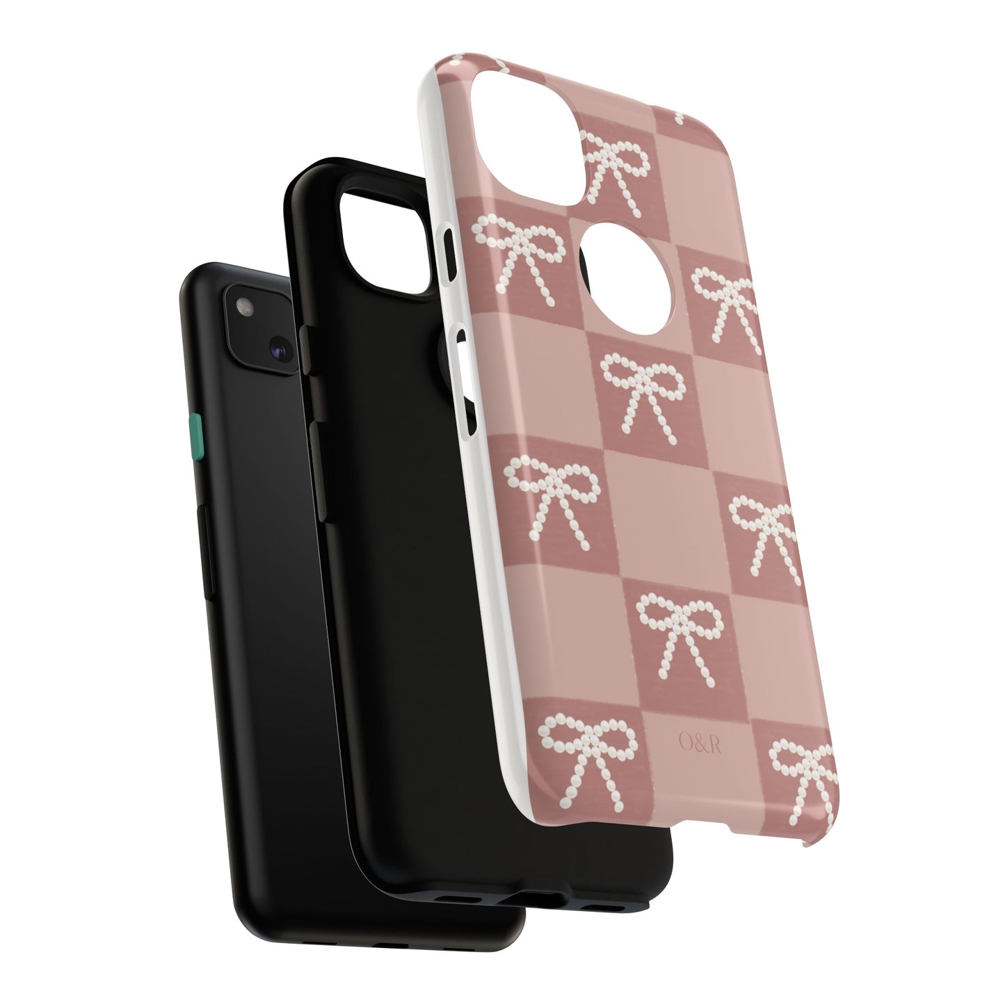 Pink Checkered Bow Tough Case, Phone Case,  Cellphone Cover, Protective Phone Shell, Cute Plaid Design