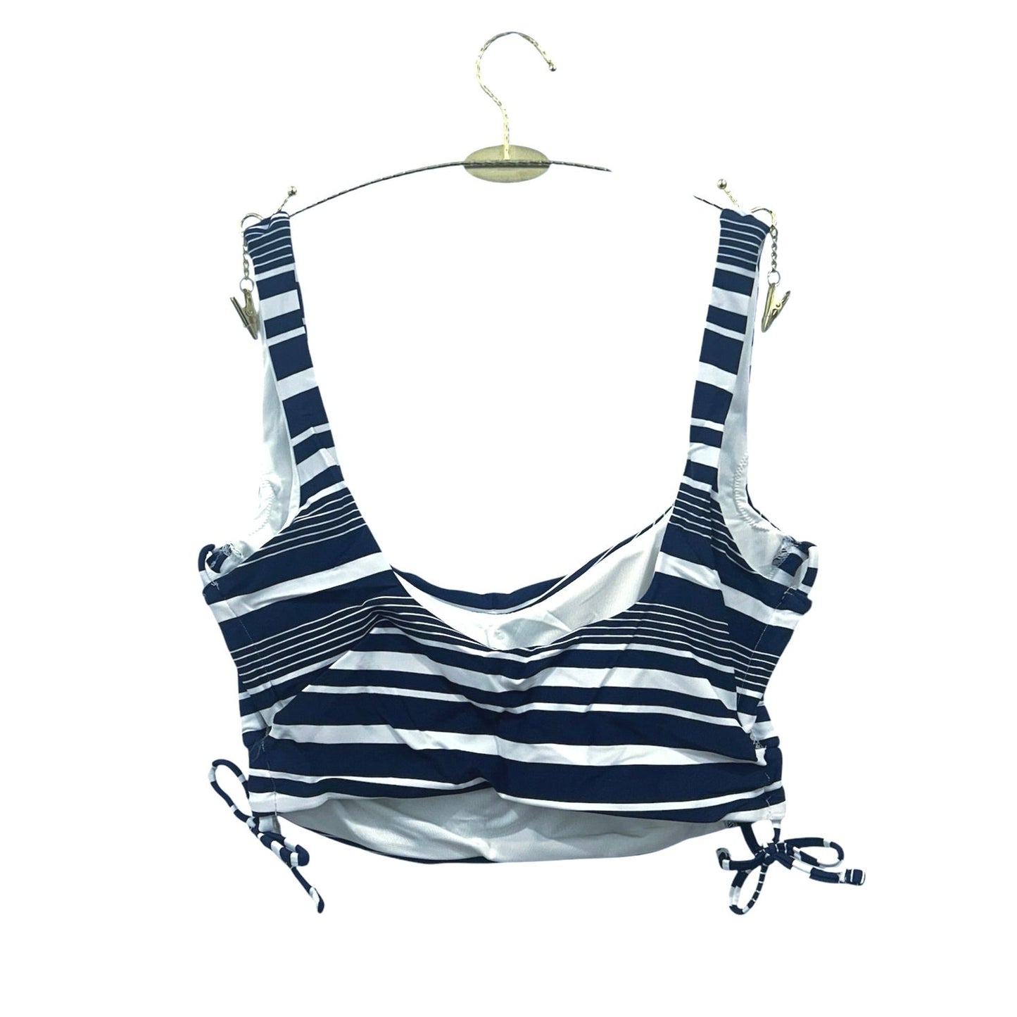 Aerie Striped Lace Up Longline Scoop Bikini Top Navy and White Size S