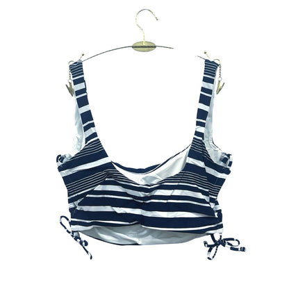 Aerie Striped Lace Up Longline Scoop Bikini Top Navy and White Size S