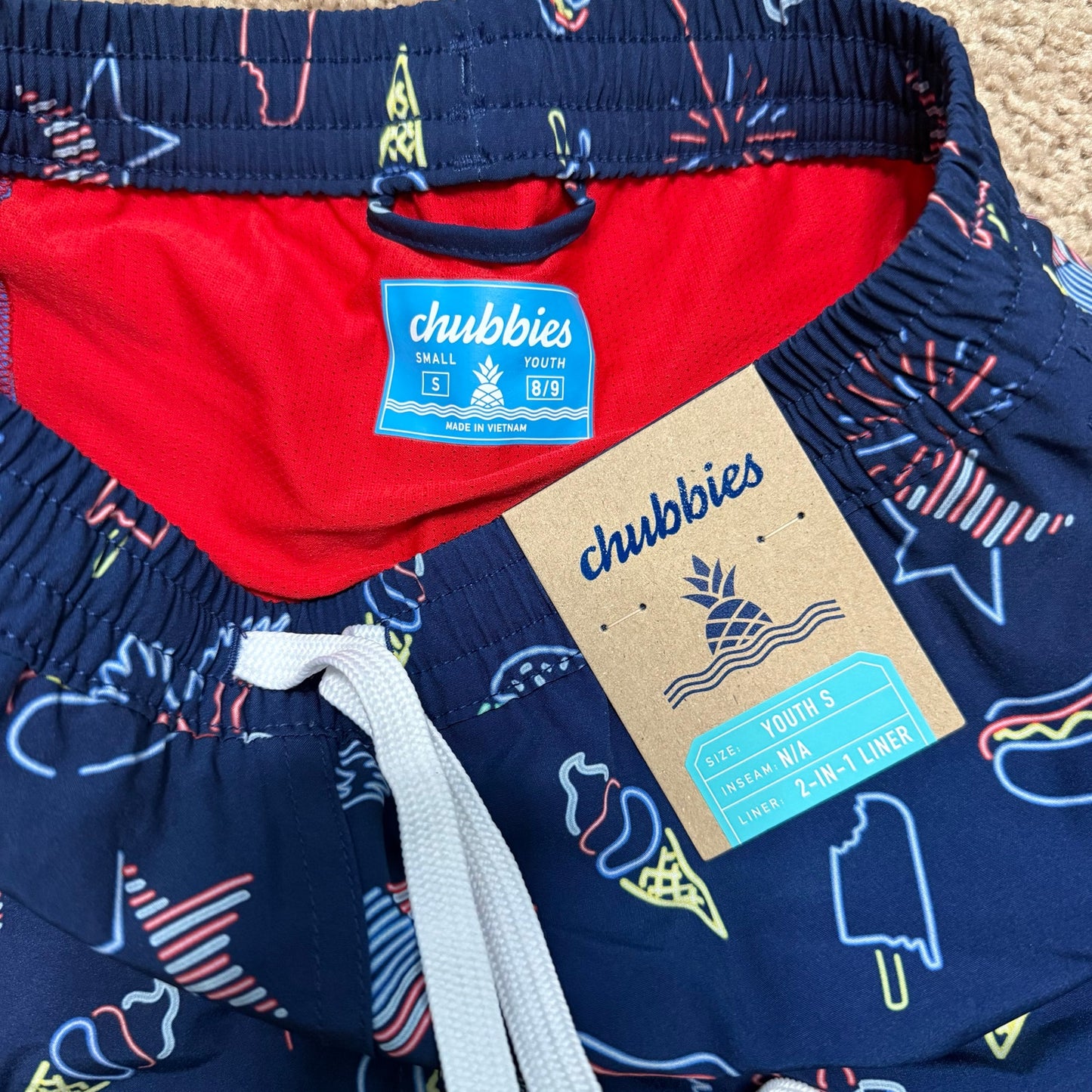 Chubbies The Patriotic Lights with Liner Youth Swim Shorts Size S