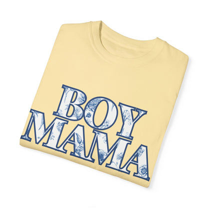 Botanical Blue Floral Boy Mama T-Shirt, Garment-Dyed Tee for Moms, Comfort Colors, Perfect Gift for Mother's Day