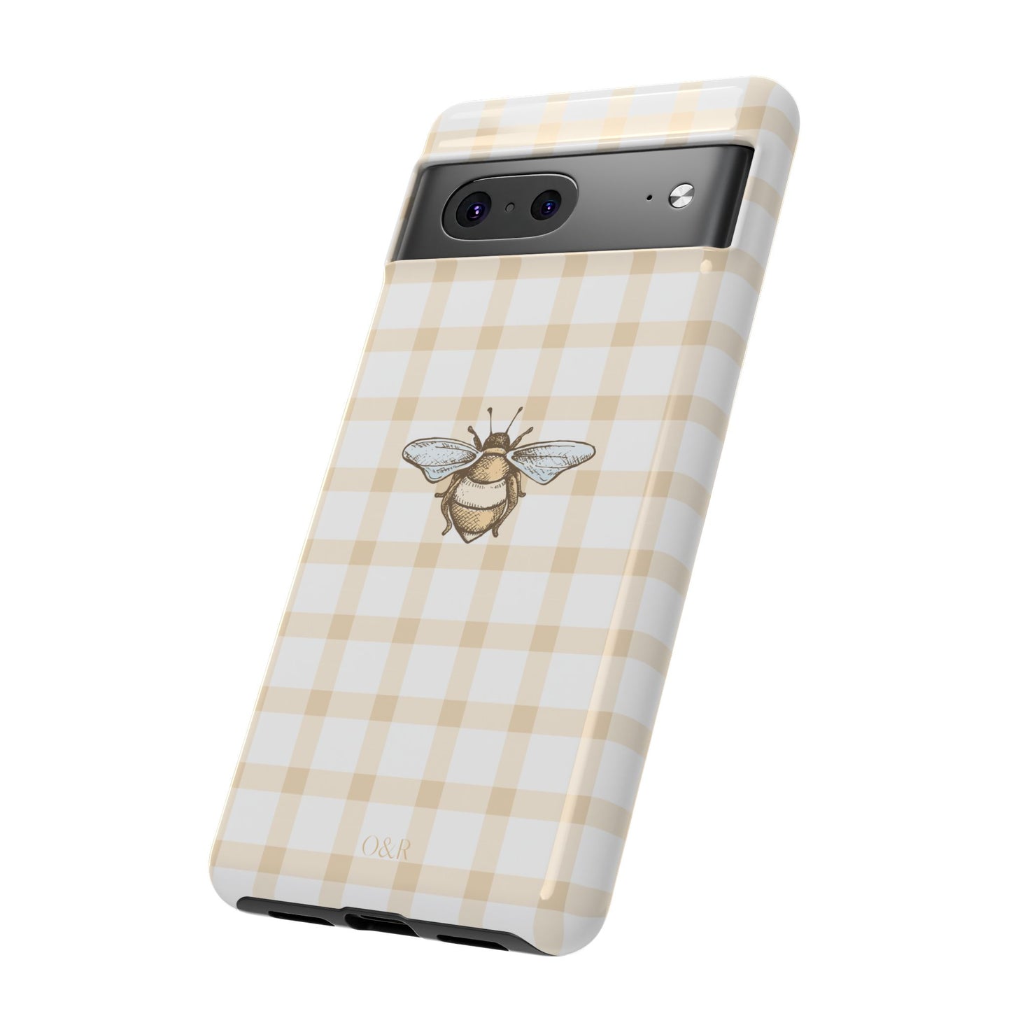 Bee-Inspired Gingham Tough Case - Stylish, Protective Phone Cover, Buzzing Bee Pattern, Unique Phone Accessory, Gift for Nature Lover