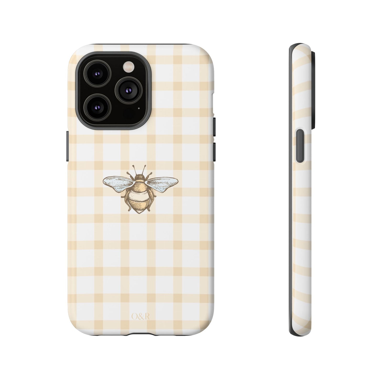 Bee-Inspired Gingham Tough Case - Stylish, Protective Phone Cover, Buzzing Bee Pattern, Unique Phone Accessory, Gift for Nature Lover