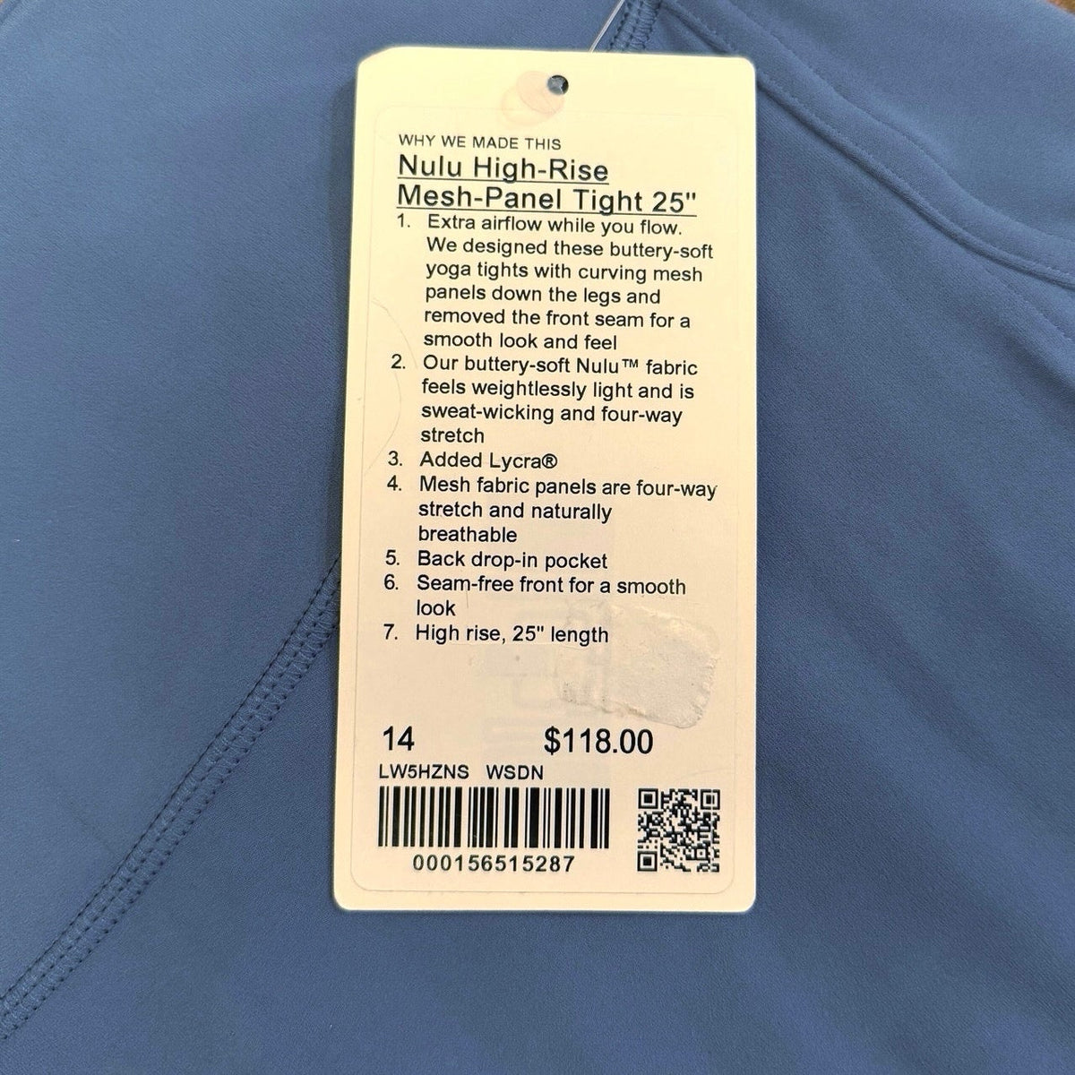Lululemon Nulu High-Rise Mesh-Panel Tight 25" Washed Denim Blue Size 14