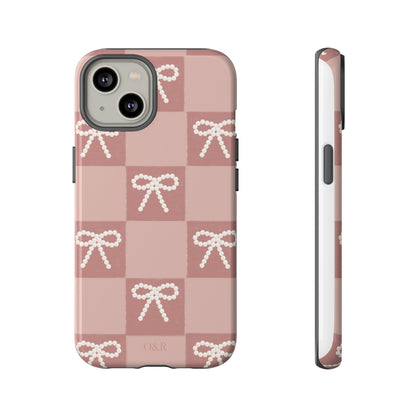 Pink Checkered Bow Tough Case, Phone Case,  Cellphone Cover, Protective Phone Shell, Cute Plaid Design