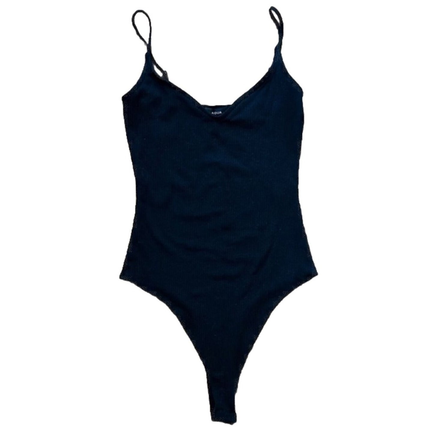 Aqua Black Ribbed V-Neck Tank Top Bodysuit Size Small