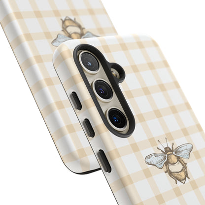 Bee-Inspired Gingham Tough Case - Stylish, Protective Phone Cover, Buzzing Bee Pattern, Unique Phone Accessory, Gift for Nature Lover