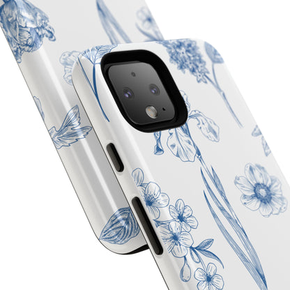 Botanical Blue Floral Phone Case - Elegant Flower Design Tough Cases for All Seasons, Birthday Gift, Stylish Phone Accessories, Nature Lover