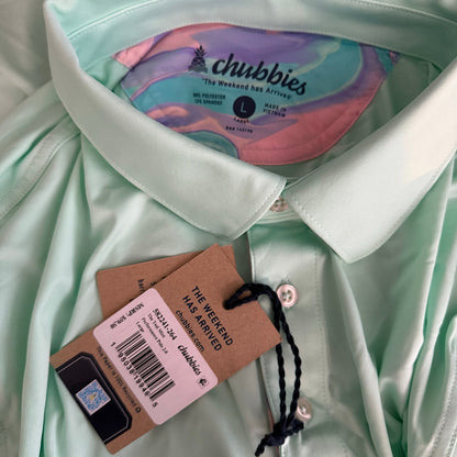 NWT Chubbies The Performance Polo 2.0 Teal Mint Size L