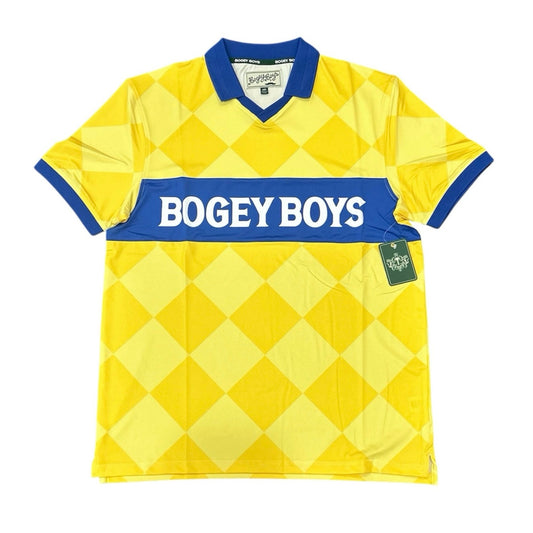Bogey Boys Macklemore Men's Athletic Checkered Polo Golf Shirt Yellow Size M