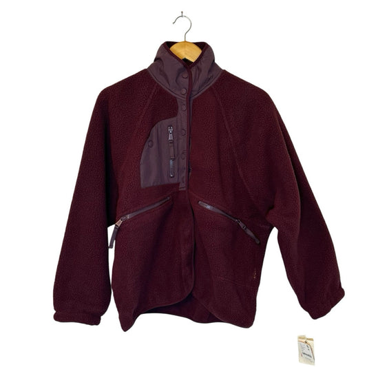 Free People FP Movement X Hatch Hit The Slopes Fleece Jacket Maroon Size XS