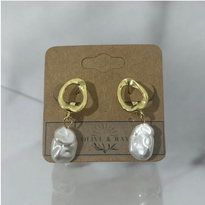 Pearl Drop Hammered 18K Gold Plated Earrings