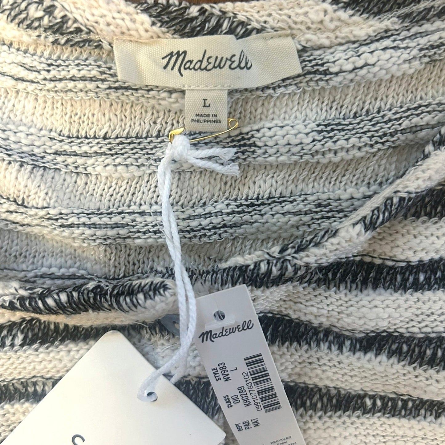 Madewell Crewneck Sweater Vest in Stripe Natural Size L