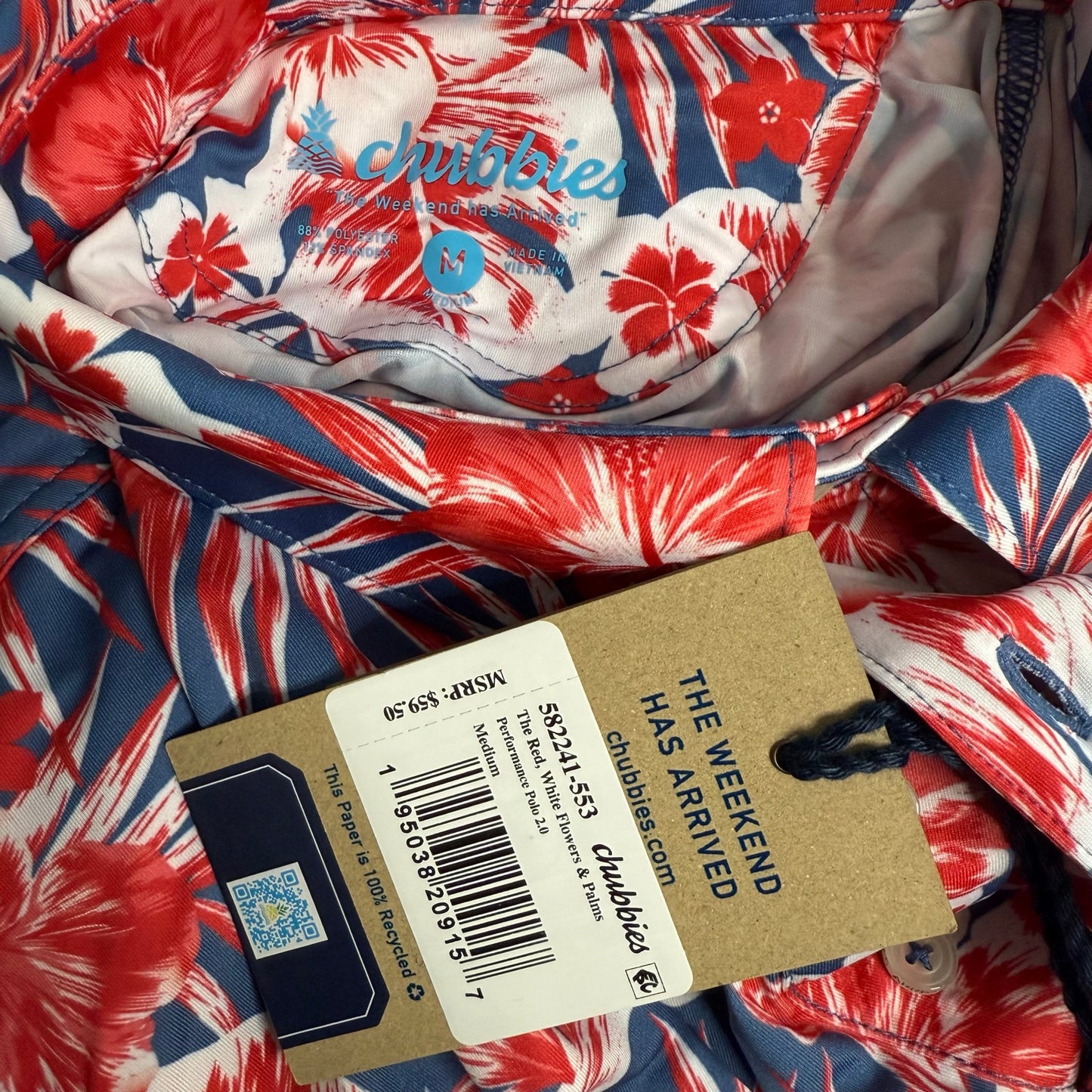 Chubbies The Red, White Flowers, and Palms Performance Polo 2.0 Size M