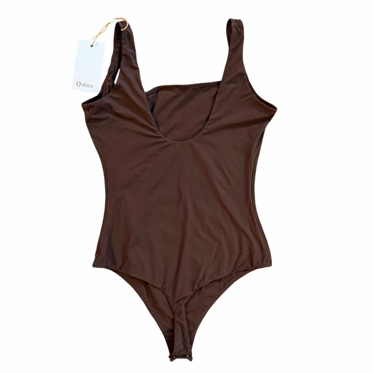 Quince Second Skin Square Neck Tank Bodysuit in Brown Size M