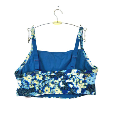 OFFLINE by Aerie Goals Stretch Floral Square Neck Sports Bra Blue Size L
