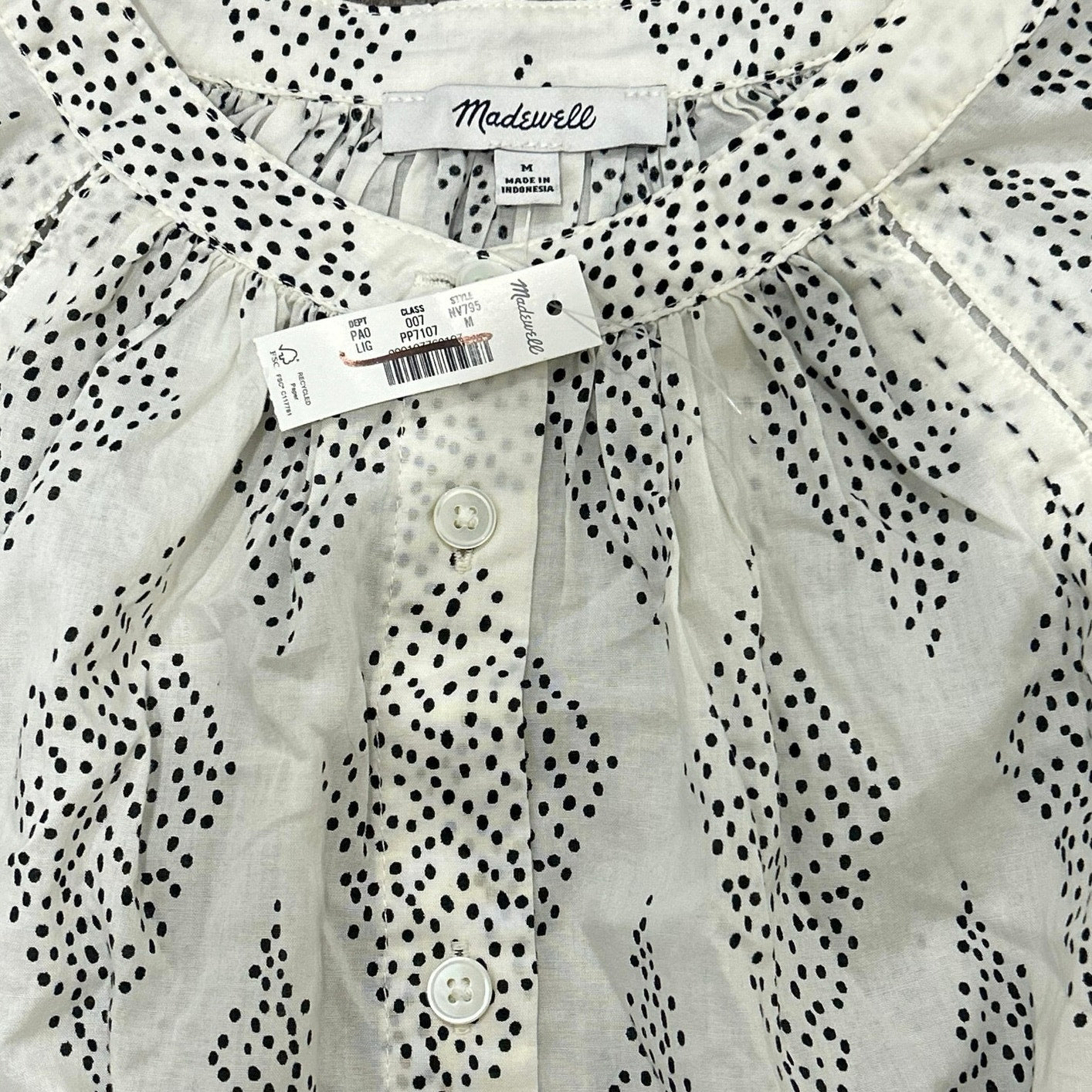 Madewell Shirred Balloon-Sleeve Top in Geometric Print in Lighthouse Size M