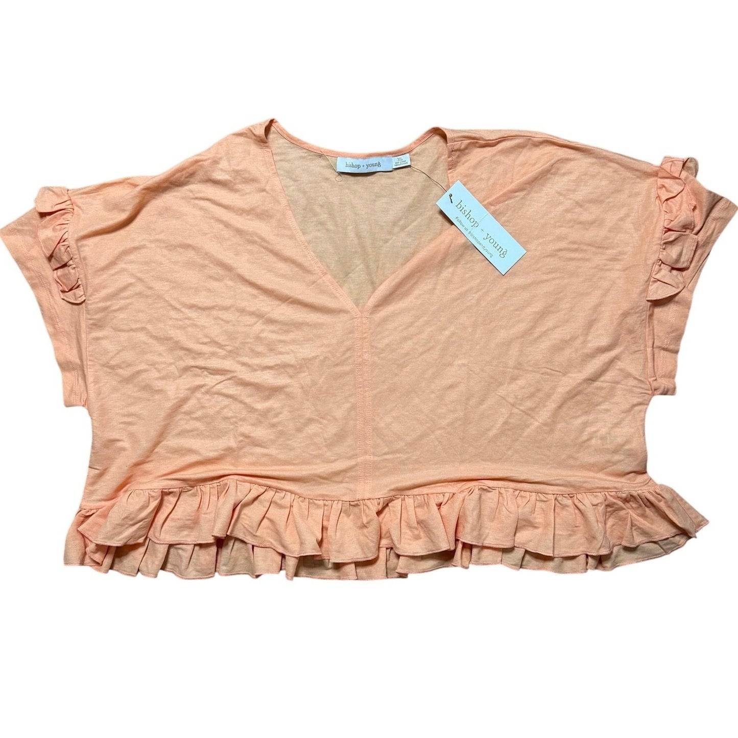 Bishop + Young Ruffled Sleeve Tee in Sunset Orange Size XL
