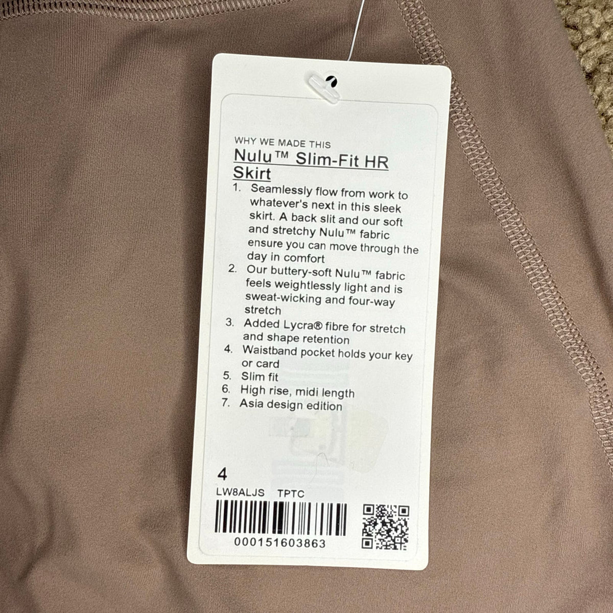Lululemon Nulu Slim-Fit High-Rise Taupe Skirt Size 4