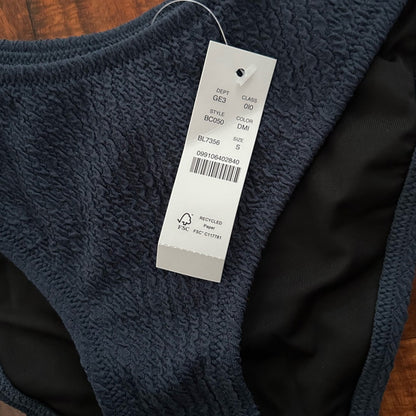 J. Crew Textured Curved-Waist Cheeky Bikini Bottom Navy Blue Size Small S